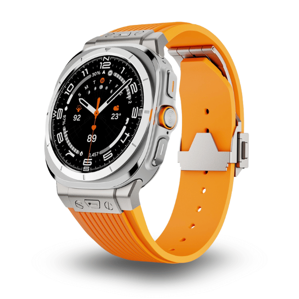 Premium Silicone Strap for Samsung Galaxy Watch Ultra Zeus -Silver Orange