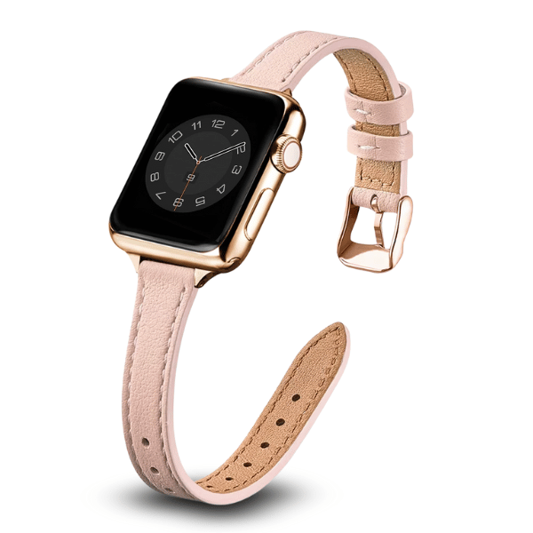 Genuine Leather Band Narrow for Apple Watch 44/45/46/49mm -Pink Rose Gold Buckle