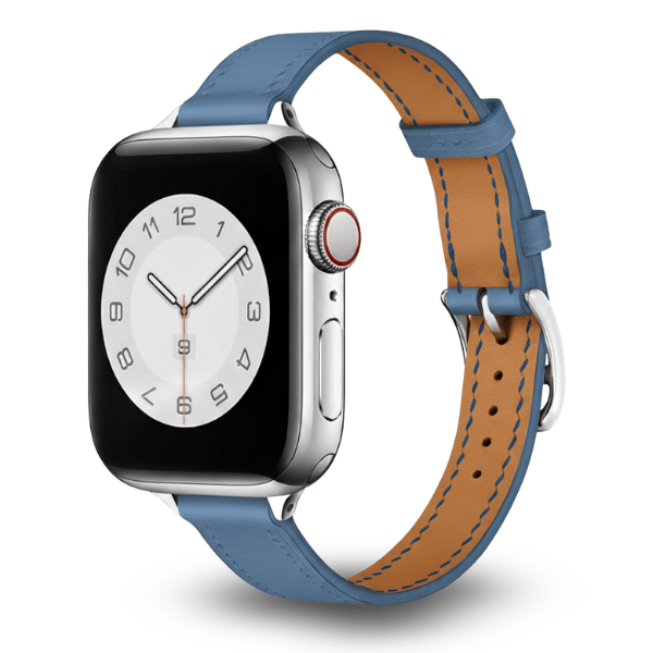 Genuine Leather Band Narrow for Apple Watch 40/41/42mm -Blue Silver Double Buckle
