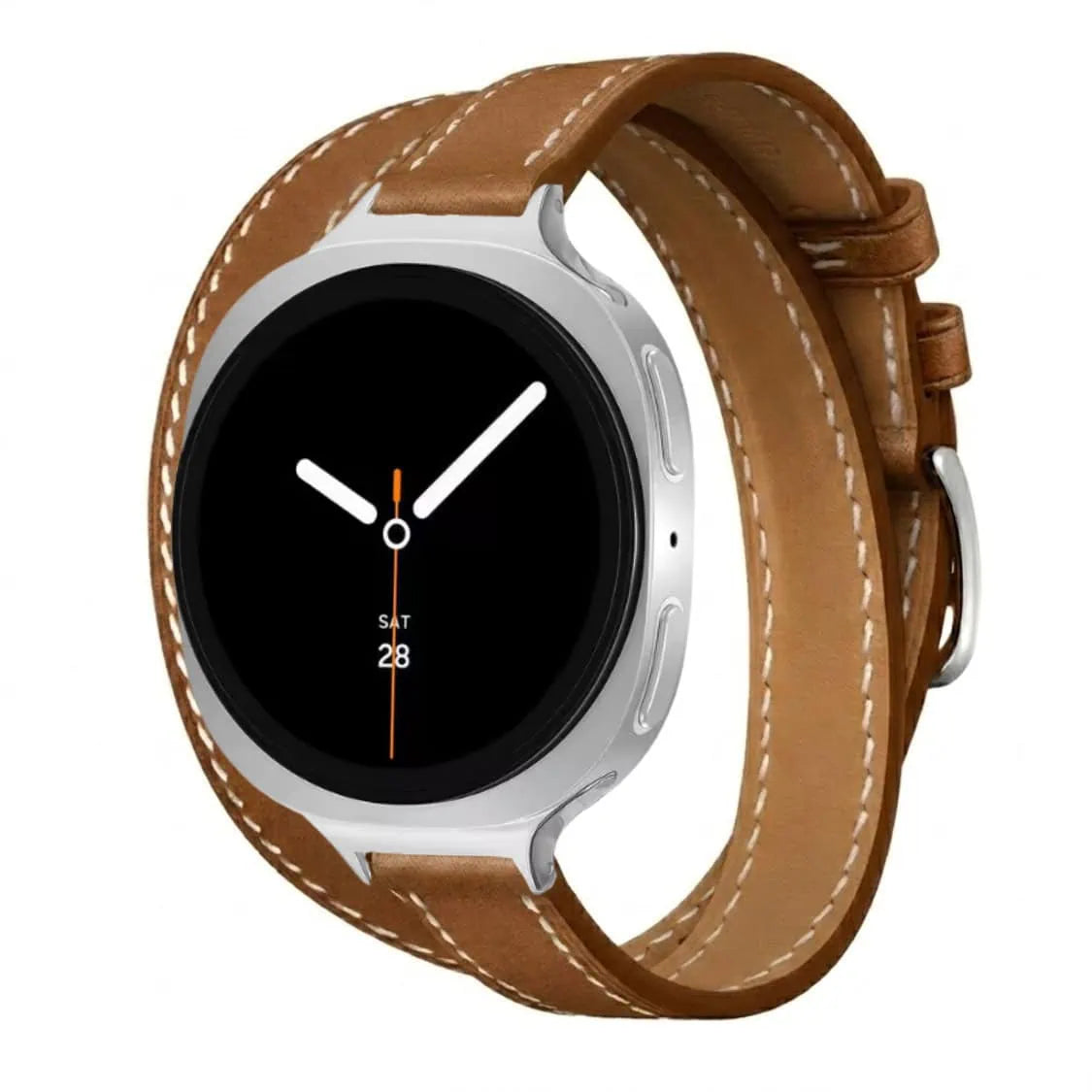Genuine Leather Band Double Galaxy Watch 8 14mm Width Double Buckle -Brown WB11