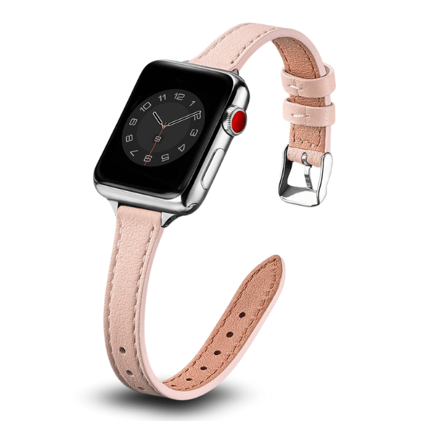 Genuine Leather Band Narrow for Apple Watch 44/45/46/49mm -Pink Silver Buckle