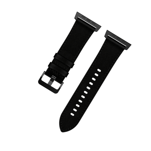 Wide Genuine Leather Band for Apple Watch 44/45/46/49mm Black buckle Cubby -Black