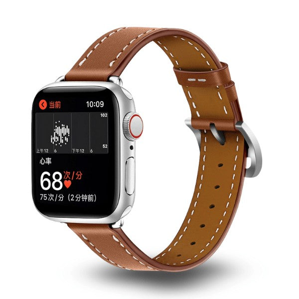 Cleopatra Double Tour Slim Genuine Leather Band for Apple Watch 40/41/42mm -Light Brown
