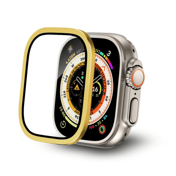 Screen Protector with Aluminum Frame for Apple Watch Ultra 49mm -Gold