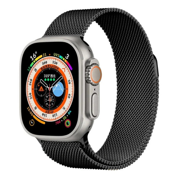 Wide Milanese Stainless Steel 24mm Magnetic Band Series Apple Watch 44/45/46/49mm Apollo -Black