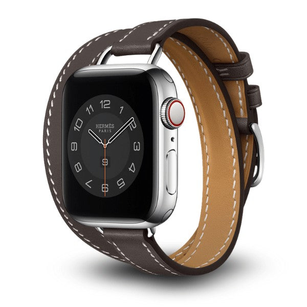 Cleopatra Double Tour Slim Genuine Leather Band for Apple Watch 40/41/42mm -Grey