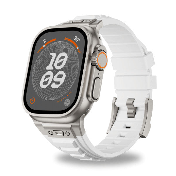 רצועה לאפל ווטש 44/45/46/49mm סגנון Tactical לבן אבזם צבע Titanium