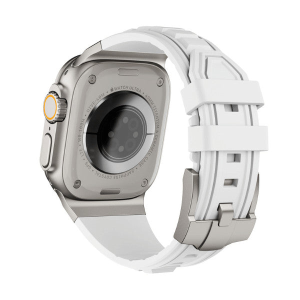 רצועה לאפל ווטש 44/45/46/49mm סגנון Tactical לבן אבזם צבע Titanium