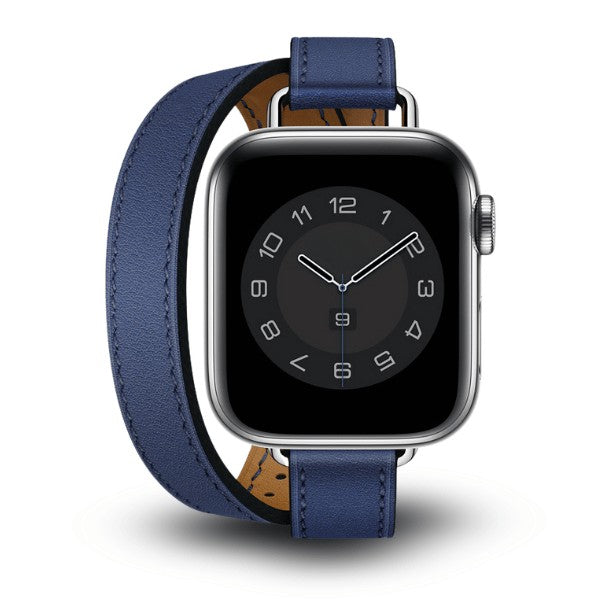 Cleopatra Double Tour Slim Genuine Leather Band for Apple Watch 40/41/42mm -Blue