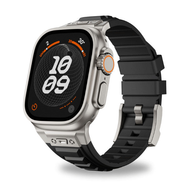Tactical Silicone Band for Apple Watch 44/45/46/49mm titanium buckle -Black