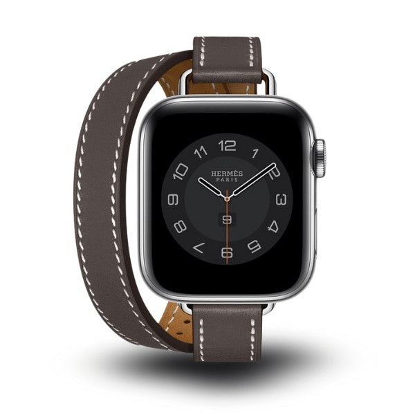 Cleopatra Double Tour Slim Genuine Leather Band for Apple Watch 40/41/42mm -Grey