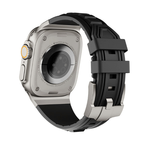 Tactical Silicone Band for Apple Watch 44/45/46/49mm titanium buckle -Black