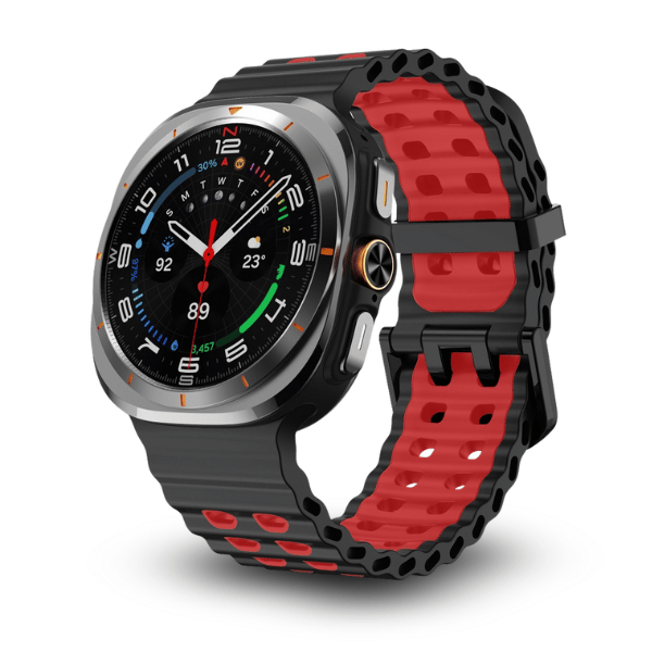 Silicone Band for Samsung Galaxy Watch Ultra -Ocean Black -Red