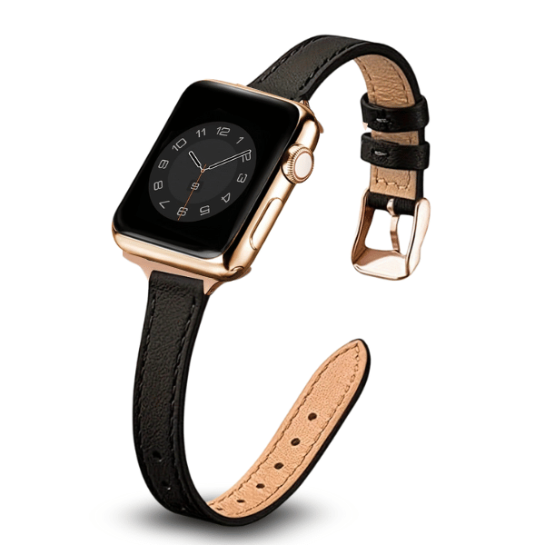 Genuine Leather Band Narrow for Apple Watch 40/41/42mm -Black Rose Gold Buckle