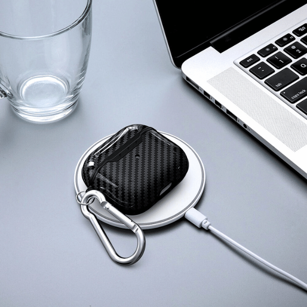 Carbon Fiber Texture Soft Shell Shockproof Protective AirPods 4 with Keychain -Carbon