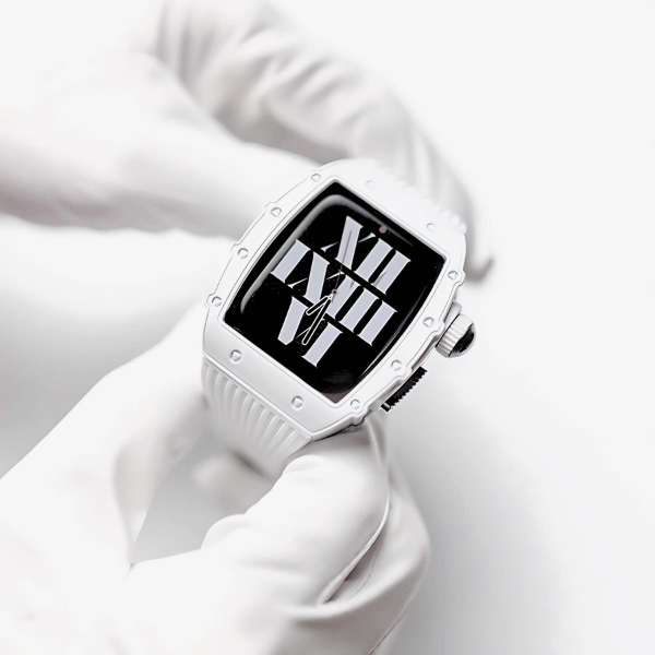 RM Apple Watch Mod Case KIT Stainless Steel and Silicone 44mm/45mm Lusaki -White
