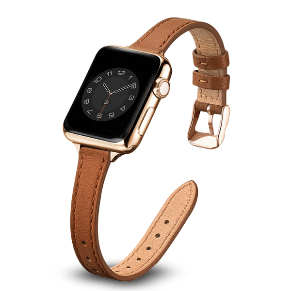 Genuine Leather Band Narrow for Apple Watch 44/45/46/49mm -Brown Rose Gold Buckle