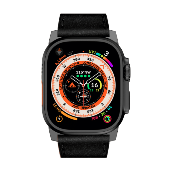 Wide Genuine Leather Band for Apple Watch 44/45/46/49mm Black buckle Cubby -Black