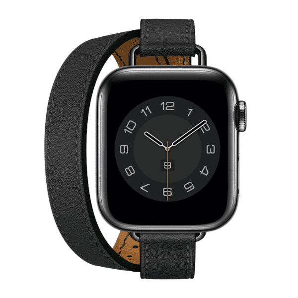 Cleopatra Double Tour Slim Genuine Leather Band for Apple Watch 44/45/46/49mm -Black
