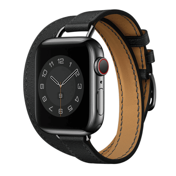 Cleopatra Double Tour Slim Genuine Leather Band for Apple Watch 40/41/42mm -Black