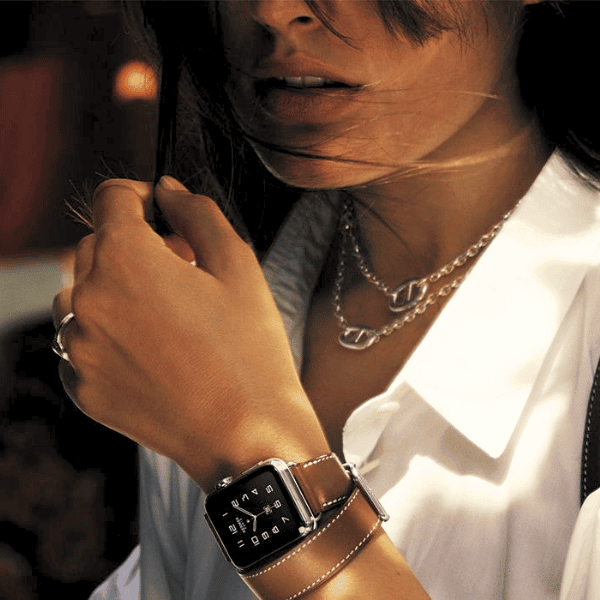 רצועה כפולה לשעון אפל ווטש עור אמיתי אבזם כפול חום