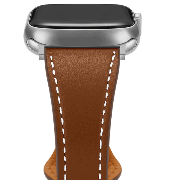 רצועת עור צרה לשעון אפל עם אבזם עגול כסוף חום