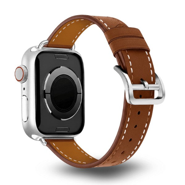 Cleopatra Double Tour Slim Genuine Leather Band for Apple Watch 40/41/42mm -Light Brown