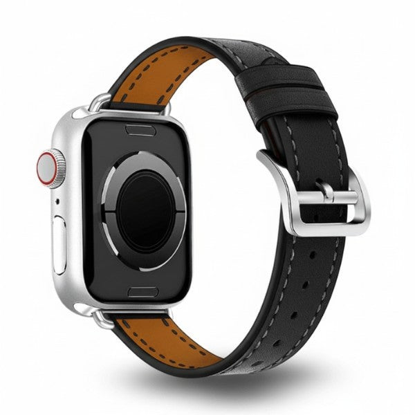 Cleopatra Double Tour Slim Genuine Leather Band for Apple Watch 40/41/42mm -Black