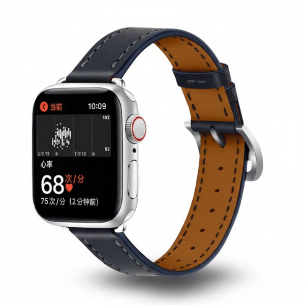 Cleopatra Double Tour Slim Genuine Leather Band for Apple Watch 40/41/42mm -Black