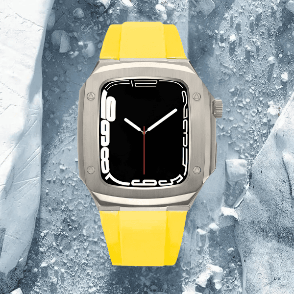 Apple Watch Full Case MOD KIT Black Stainless Steel case with Silicone band Lukas 44mm 45mm -Yellow