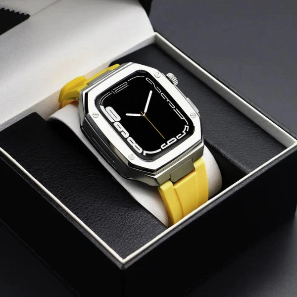 Apple Watch Full Case MOD KIT Black Stainless Steel case with Silicone band Lukas 44mm 45mm -Yellow