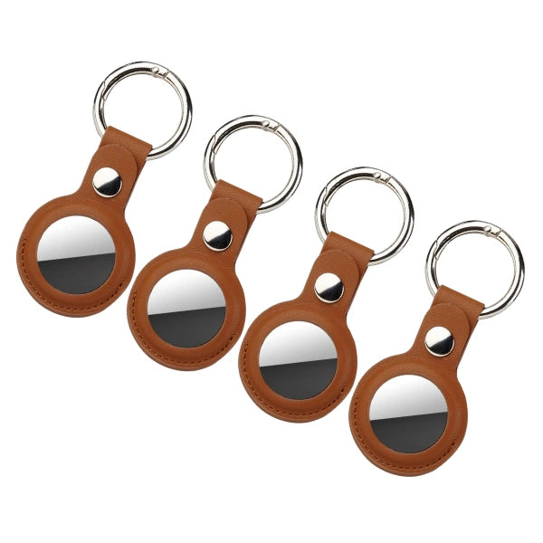 4 Pack Protective Air Tag Case for Airtag Holder, PU Leather Airtag Keychain, Anti-Lost Air Tag Key Ring for Airtag Brown