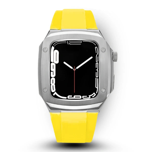 Apple Watch Full Case MOD KIT Black Stainless Steel case with Silicone band Lukas 44mm 45mm -Yellow