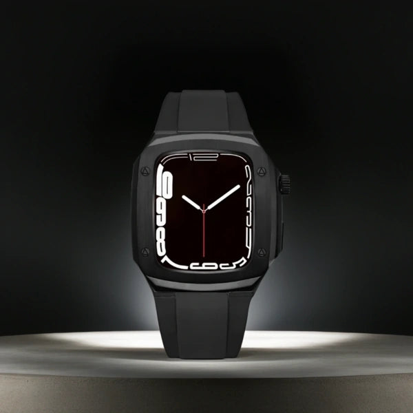 Apple Watch Full Case MOD KIT Black Stainless Steel case with Silicone band Lukas 44mm 45mm -Black