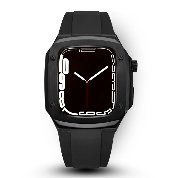 Apple Watch Full Case MOD KIT Black Stainless Steel case with Silicone band Lukas 44mm 45mm -Black