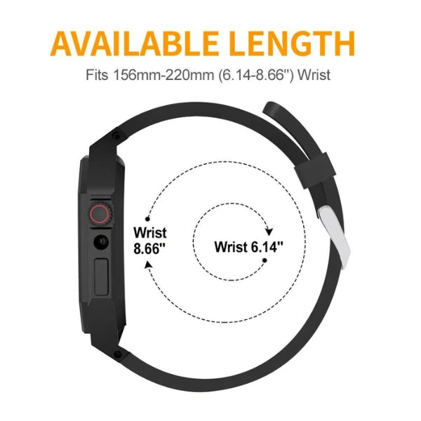 Apple Watch Full Case MOD KIT Silver Stainless Steel case with Silicone band Lukas 44mm 45mm -Black