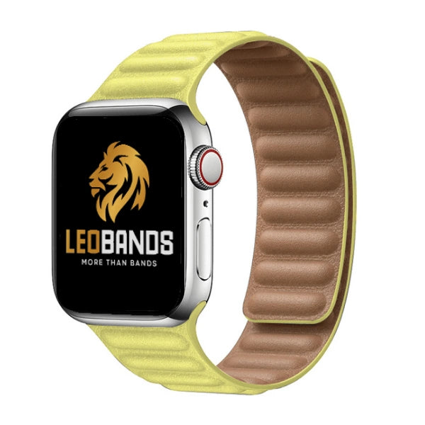 Magnetic link Genuine Leather Series Apple Watch Band 42/44/45/49mm Olympia -Yellow