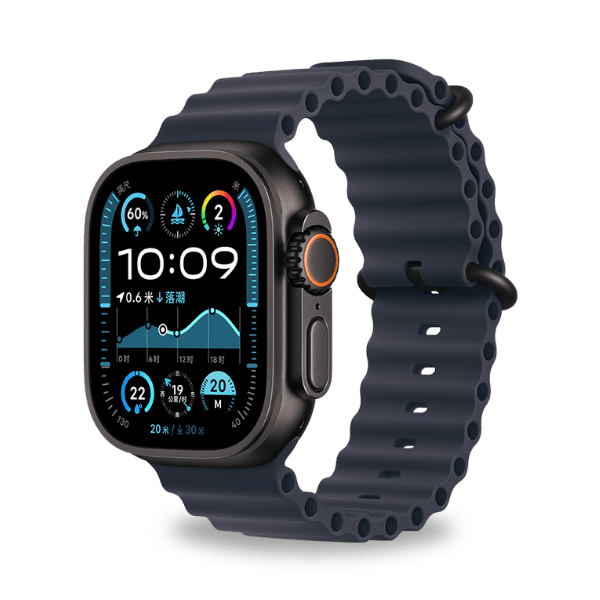 Ocean Rubber Strap for Apple Watch 44/45/46/49mm Black Buckle Scout -M