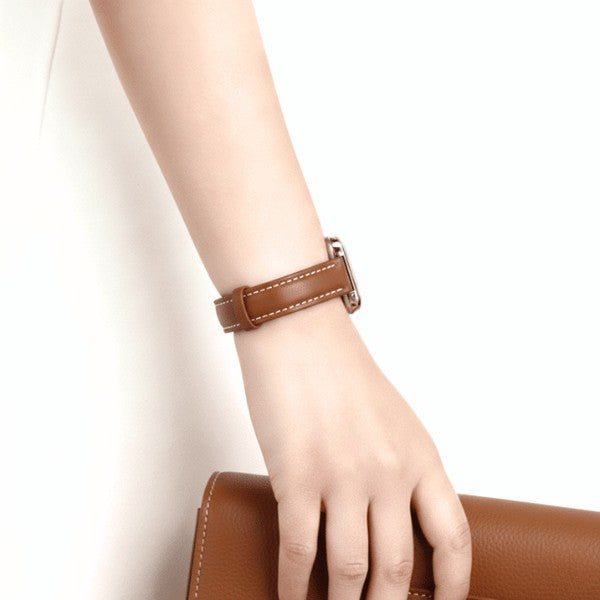 Cleopatra Double Tour Slim Genuine Leather Band for Apple Watch 40/41/42mm -Light Brown