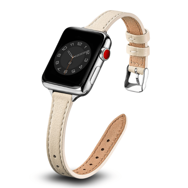 Genuine Leather Band Narrow for Apple Watch 40/41/42mm -Beige Silver Buckle