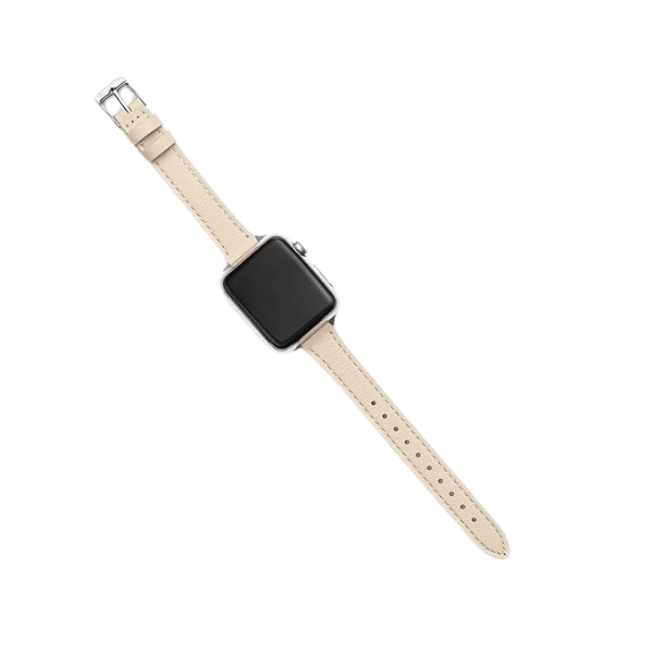 Genuine Leather Band Narrow for Apple Watch 44/45/46/49mm -Beige Silver Buckle