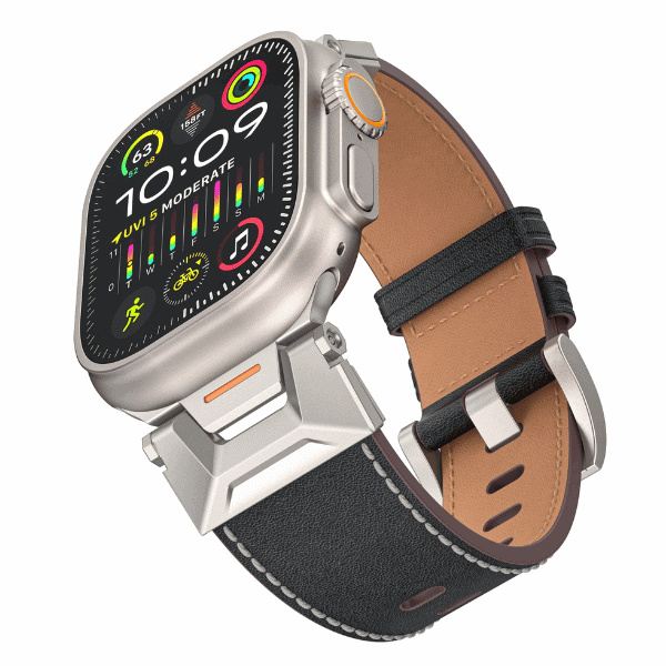 Genuine Leather Band Space Style for Apple Watch 44/45/46/49mm -Black