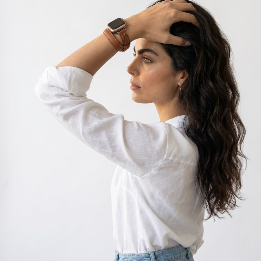 Cleopatra Double Tour Slim Genuine Leather Band for Apple Watch 40/41/42mm –Brown