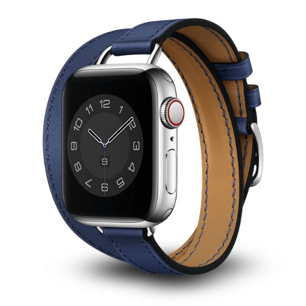 Cleopatra Double Tour Slim Genuine Leather Band for Apple Watch 40/41/42mm -Blue