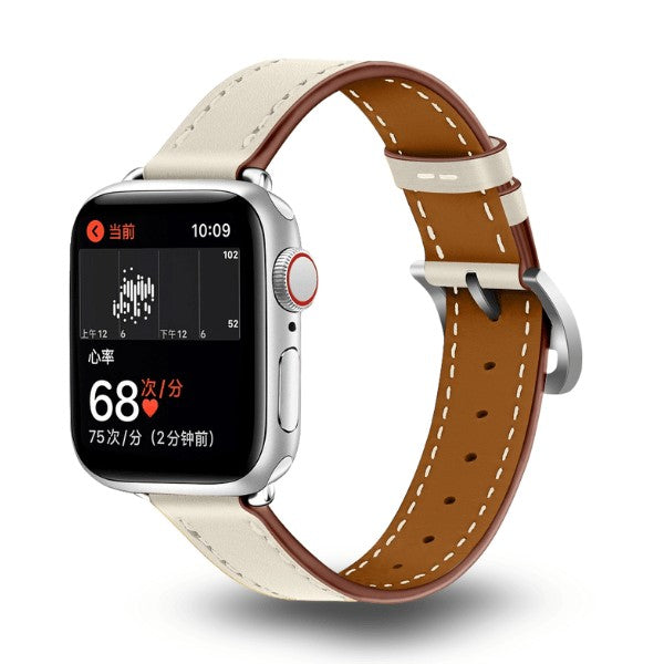 Cleopatra Double Tour Slim Genuine Leather Band for Apple Watch 40/41/42mm -Beige