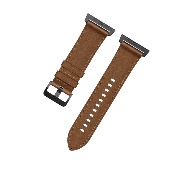 Wide Genuine Leather Band for Apple Watch 44/45/46/49mm Black buckle Cubby -Brown