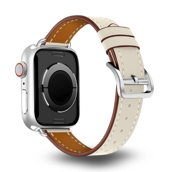 Cleopatra Double Tour Slim Genuine Leather Band for Apple Watch 40/41/42mm -Beige