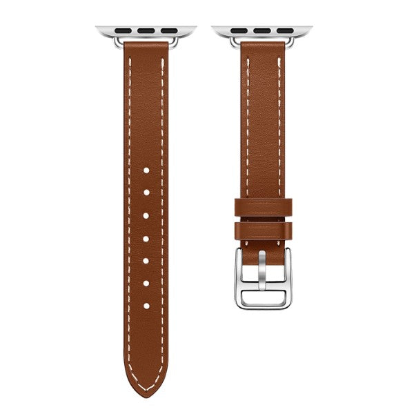 Cleopatra Double Tour Slim Genuine Leather Band for Apple Watch 40/41/42mm -Light Brown