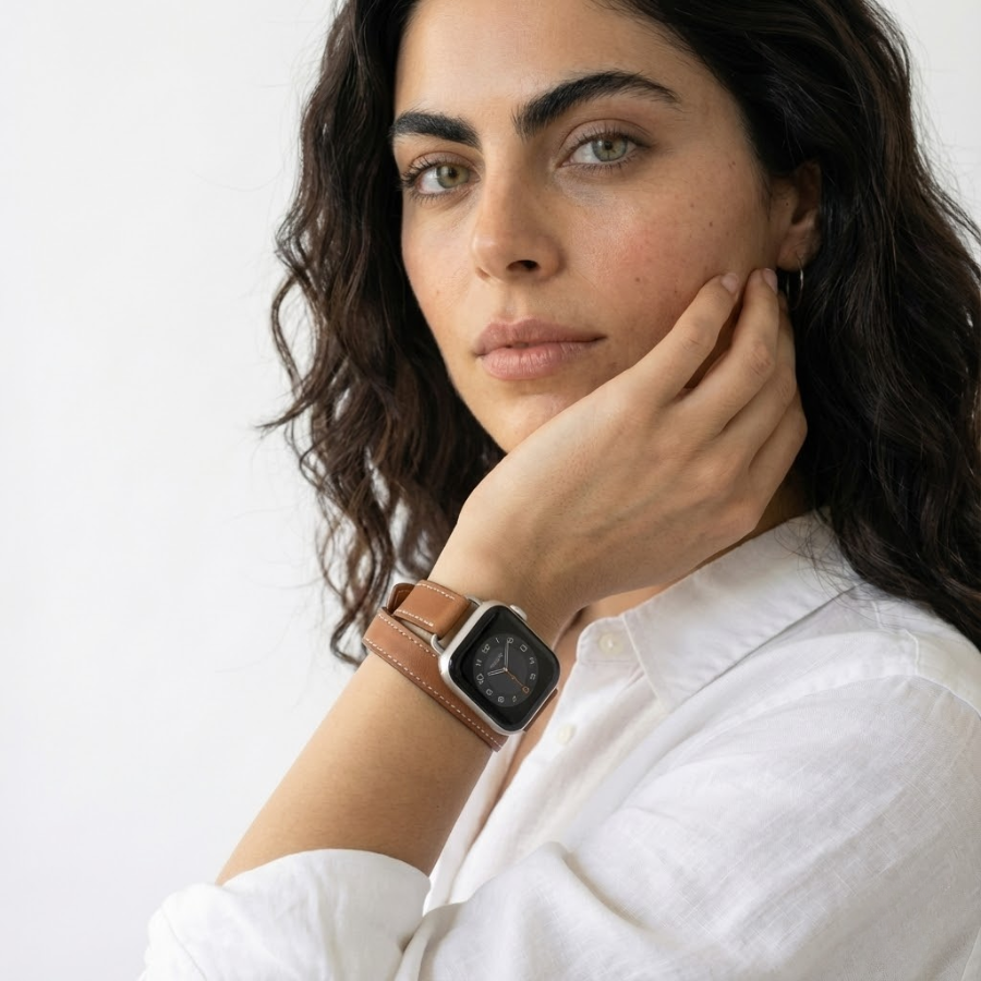 Cleopatra Double Tour Slim Genuine Leather Band for Apple Watch 40/41/42mm –Brown