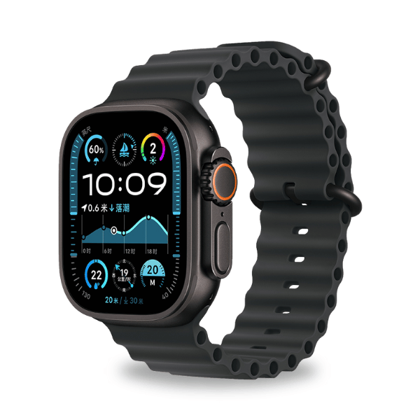 Ocean Rubber Strap for Apple Watch 44/45/46/49mm Black Buckle Scout -Black